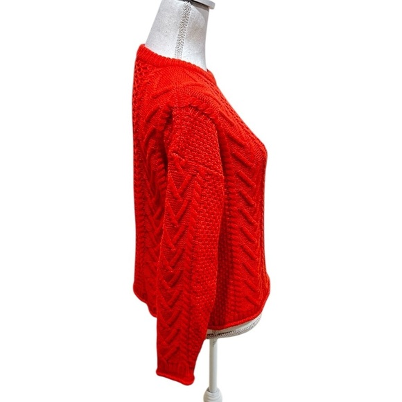 Madewell Red Crew Neck cable knit Sweater ribbed hems oversized fit size xxs - Picture 6 of 12
